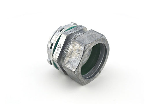 EMT Compression Connector (Raintight) - 1-1/4 Inch, 1.85 Inch, Ball Burnish, Zinc Die Cast (Pack of 100)